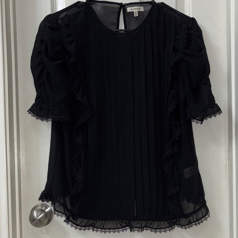 Max Studio Black Sheer Top - image 4